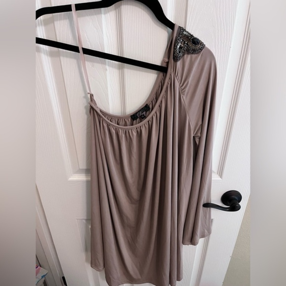 One shoulder embellished dress with a bell sleeve